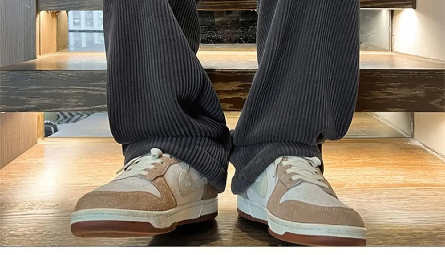 Calça Retro veludo masculino perna reta ajustável.