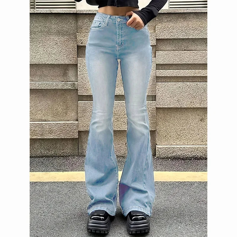 Calça bootcut  jeans feminino cor sólida fina sino bottoms