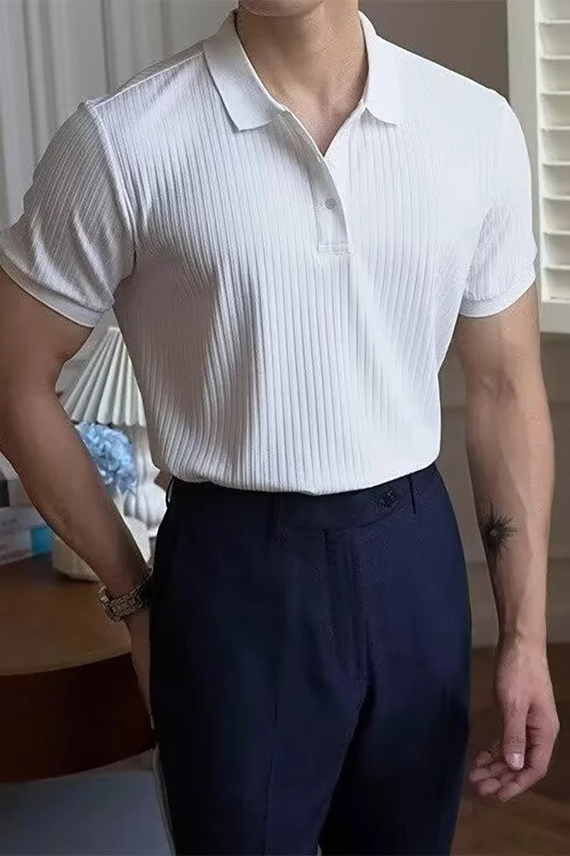 Camisa polo masculina de malha listrada