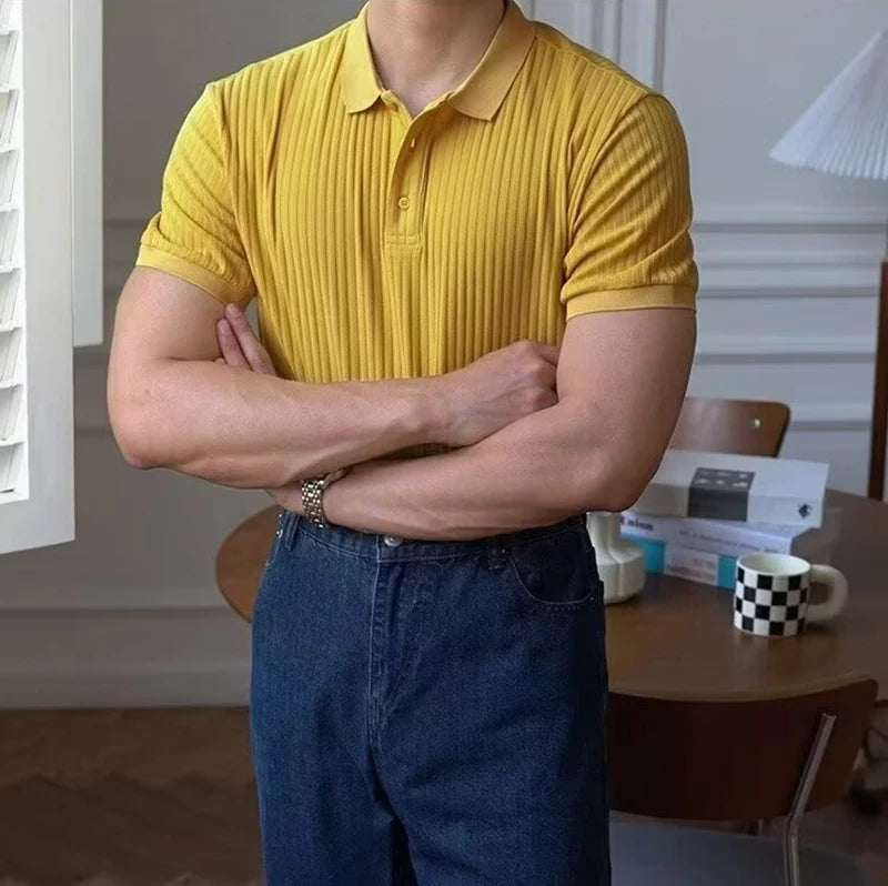 Camisa polo masculina de malha listrada
